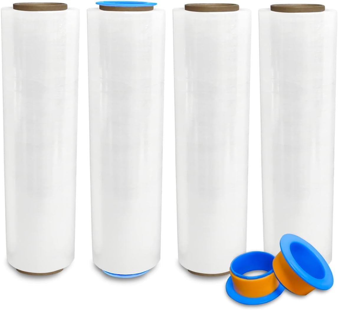 4 Rolls x 18" x 1500 Feet x 80 Gauge Clear Commercial Grade Heavy Duty Plastic Stretch Film Shrink Wrap | Industrial Strength Durable | Shipping