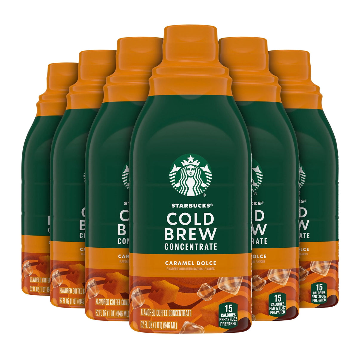 6 pack) Starbucks Caramel Dolce Flavored, Cold Brew Coffee Concentrate, Iced Coffee, 32 fl oz
