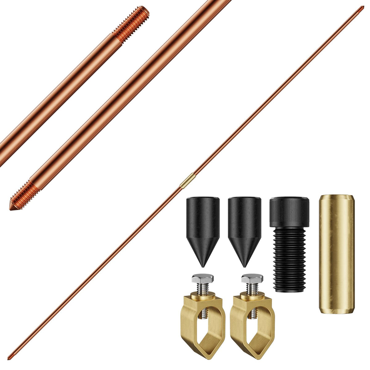 8ft Ground Rod Kit 5/8” Clad Copper Grounding Rod with Grounding Clamp for Electrical Grounding bar for Electric Fences Satellite Dishes Generator