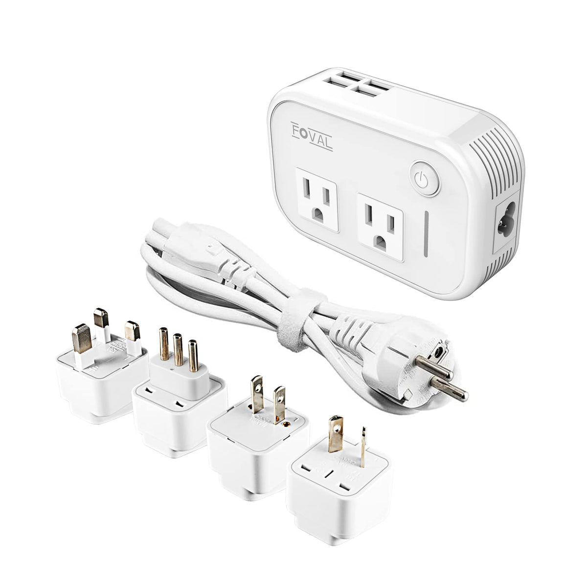 FOVAL Power Step Down 220V to 110V Travel Voltage Converter International Power Adapter for Hair Straightener/Curling Iron with 4-Port USB Charging