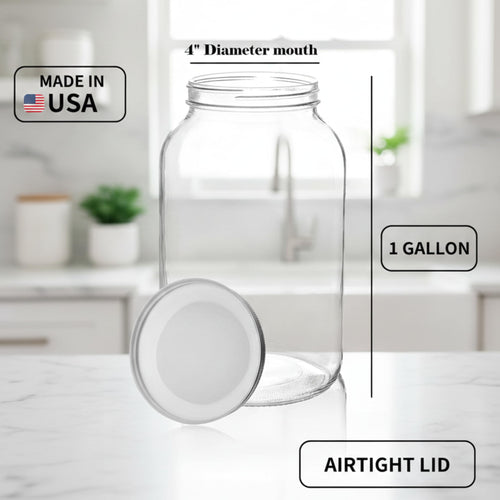 1 Gallon Glass Jar with Lid – Gallon Mason Wide Mouth Large Glass Jar for Fermenting, Pickling, Canning, Fermentation Jar, Kombucha, and Food Storage
