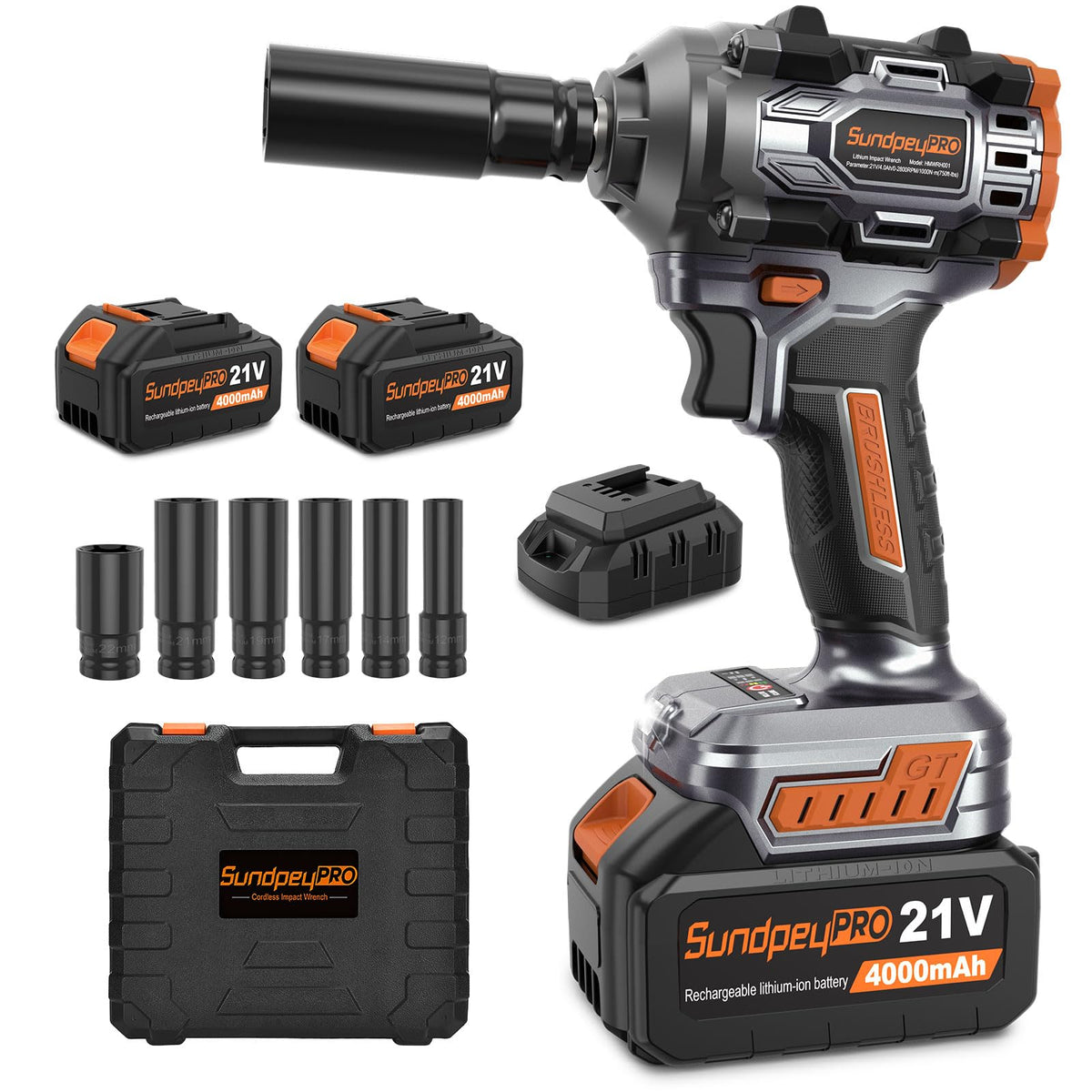 750 Ft-lbs 1/2 Inch Brushless Power Cordless Impact Wrench Set