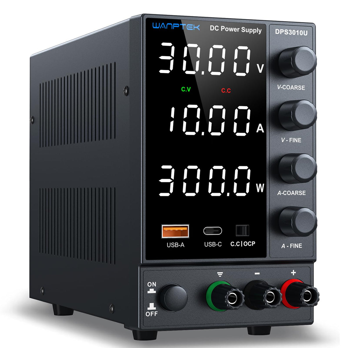 DC Power Supply Variable 0-30V 0-10A, Adjustable Switching Regulated Bench Power Supply with Encoder Coarse & Fine Knob, 3.6A USB & Type-C Quick