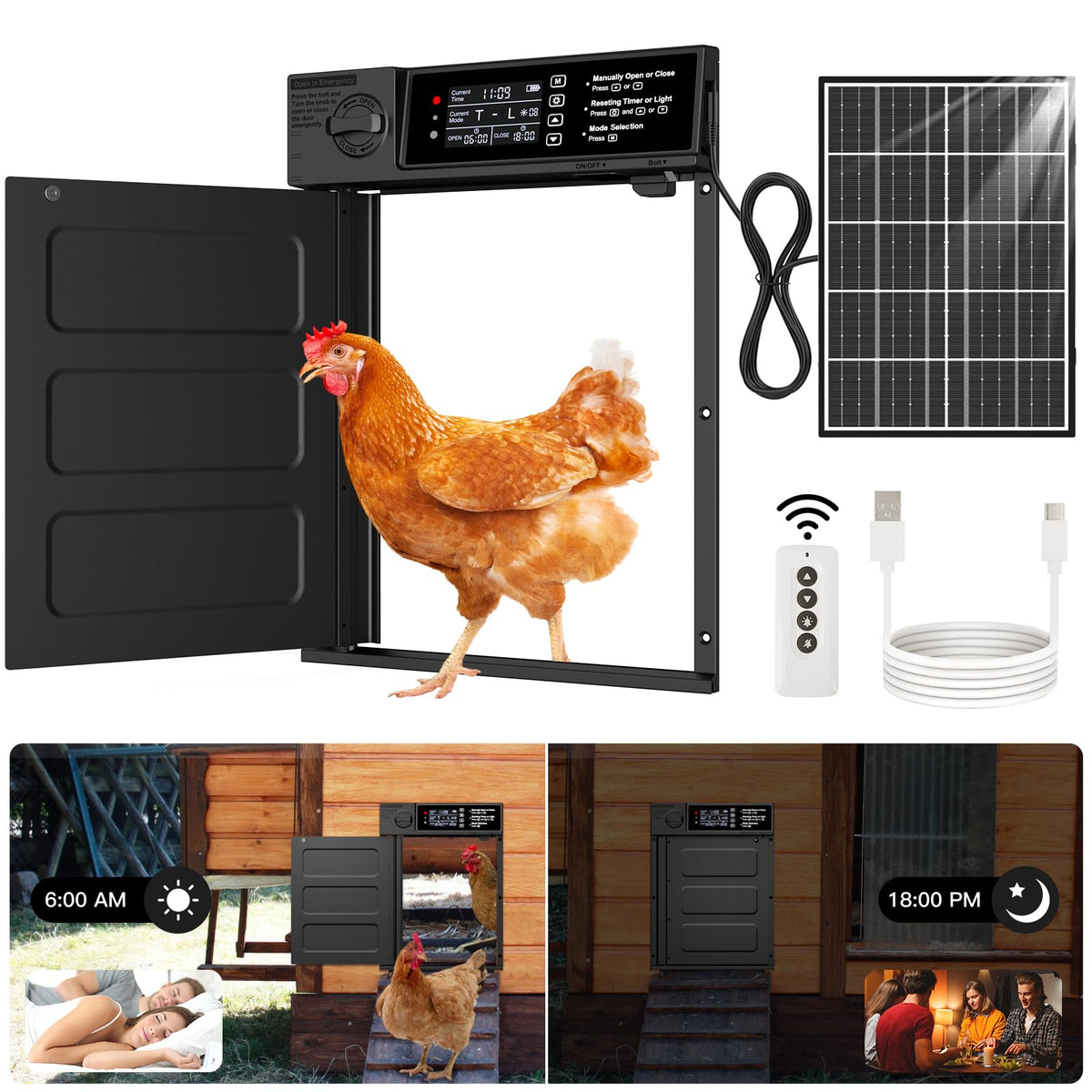 Automatic Chicken Coop Door, Large Size Solar Powered Coop Door