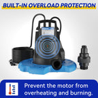 1/4 HP Automatic Swimming Pool Cover Pump, 2250 GPH Submersible Sump Pump with 3/4” Check Valve Adapter & 25ft Power Cord, Water Removal for Pool