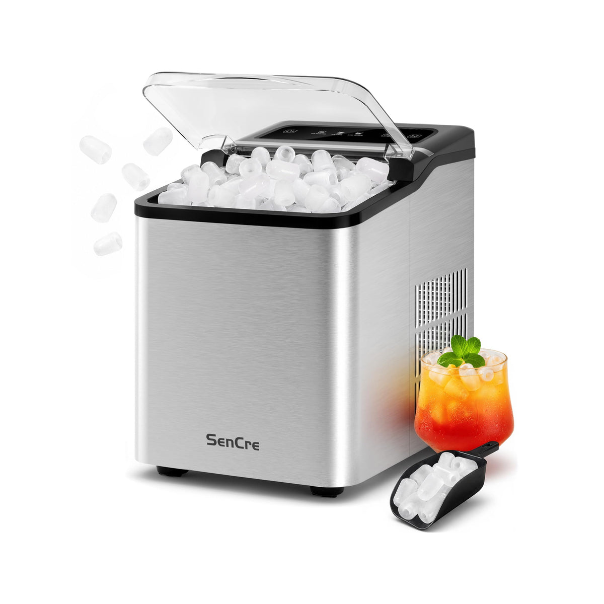 Ice Makers Countertop 26.5Lbs/24H, 9 Ice Cubes Release in 6 Mins, Ice Machine with 2 Sizes Bullet Ice, Self-Cleaning Portable Ice Maker with Ice