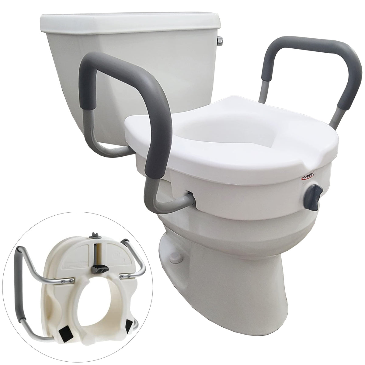 Carex E-Z Lock Toilet Seat and Safety Frame Combo Pack, 5-Inch Height Lift Seat Riser for Elderly and Handicap, Commode Chair For Elderly - Fits and