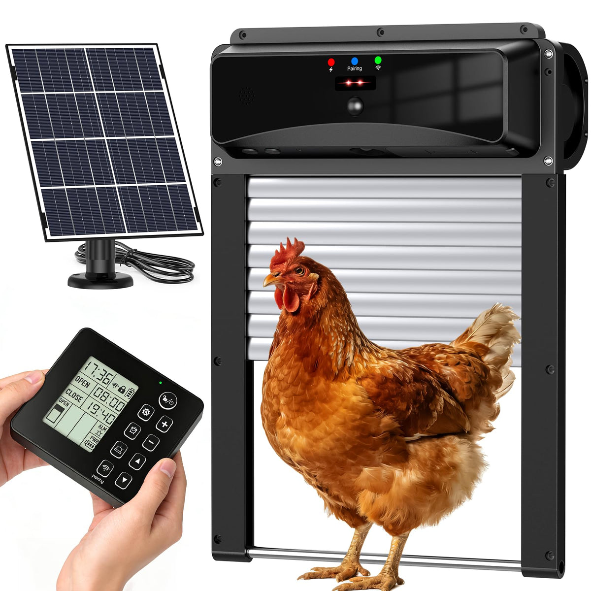 Automatic Chicken Coop Door Solar Powered with LCD Remote Control, Timer