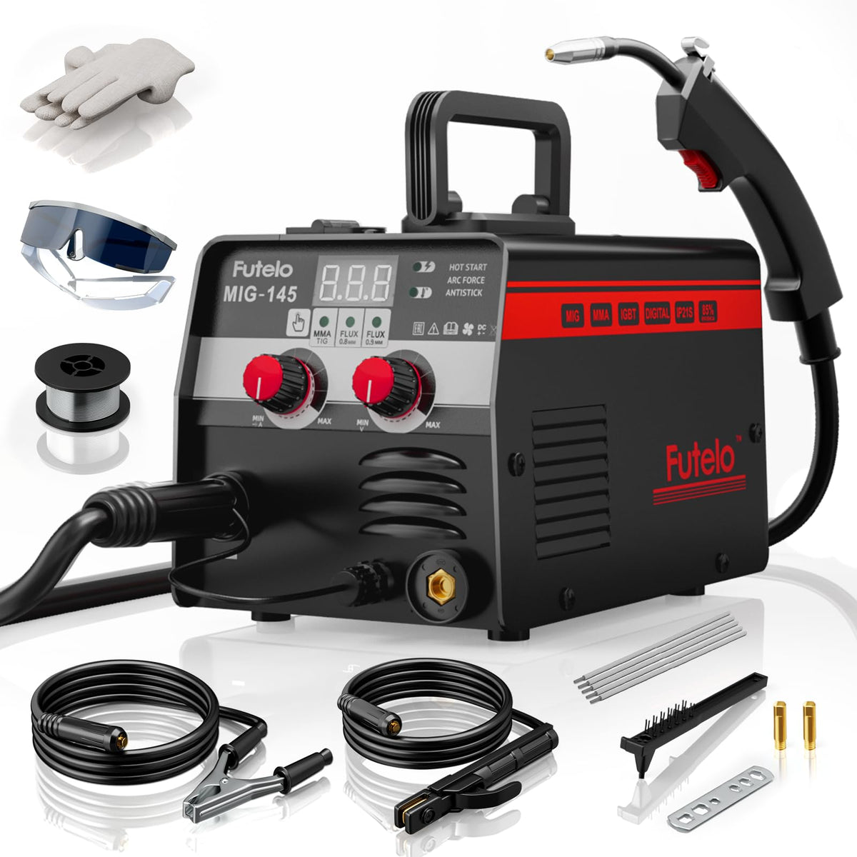 145A MIG Welder, 110V 3-in-1 Flux Core Stick Lift TIG, 7.5 lb