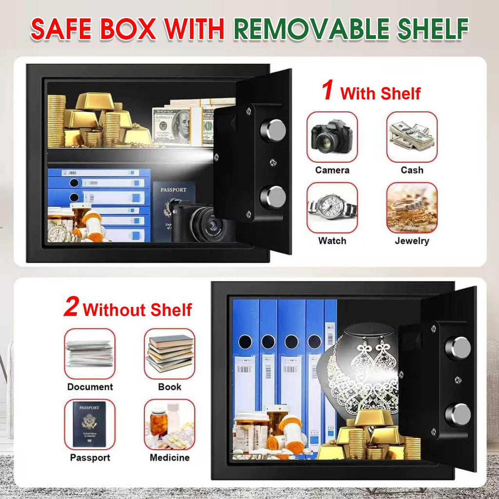 1.3 Cubic Feet Small Fire Safe Box for Home, Fireproof Safety Lock Box with Digital Keypad, Spare Keys and Removable Shelf, Personal Security Home