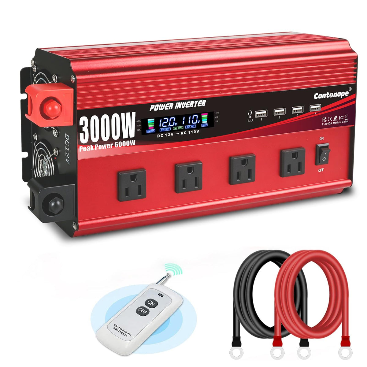 3000W Power Inverter 12V to 110V/120V DC to AC with LCD Display