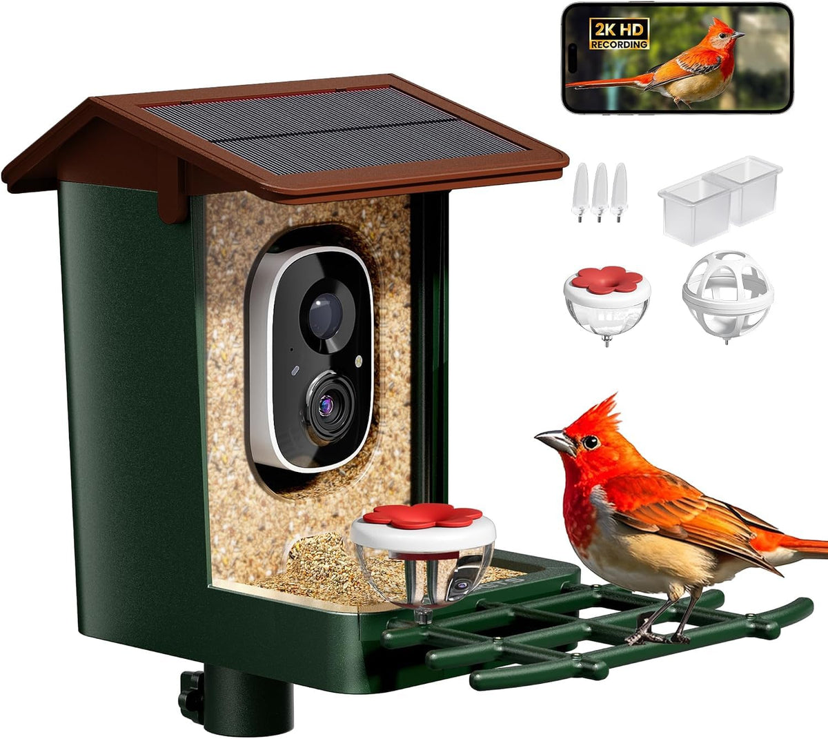 Smart Bird Feeder with Camera Solar Powered 2K HD Video,AI Bird ID