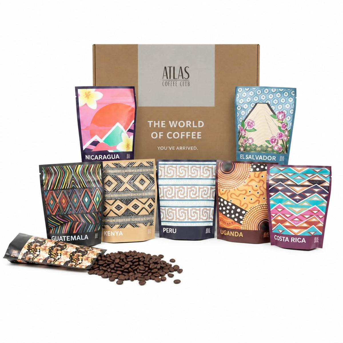Atlas Coffee Club Gourmet Coffee Sampler Gift Set, Whole Bean, 8-Pack