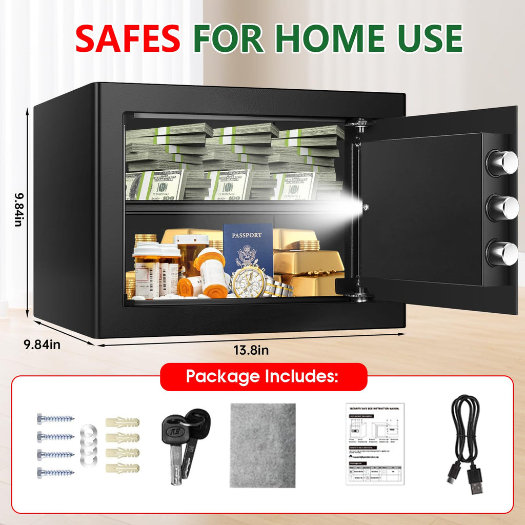 1.3 Cubic Feet Small Fire Safe Box for Home, Fireproof Safety Lock Box with Digital Keypad, Spare Keys and Removable Shelf, Personal Security Home