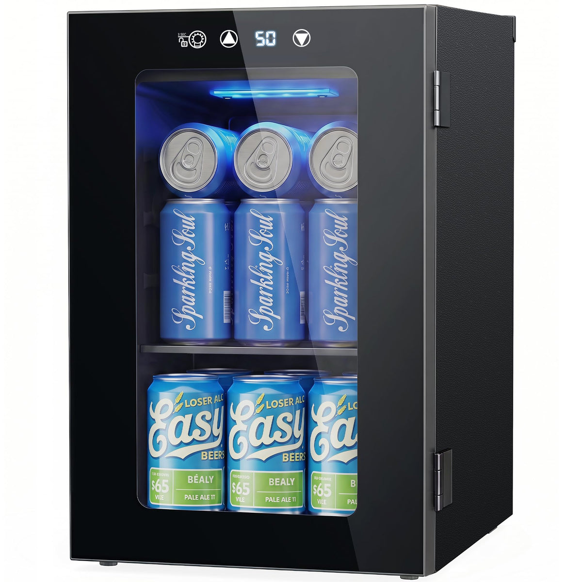 24 Can Beverage Refrigerator, Countertop Mini Fridge with Glass Door, Black