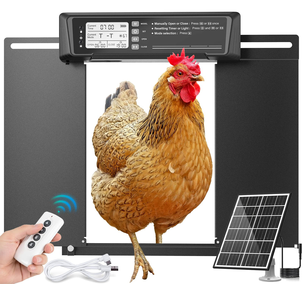 Large Size Automatic Chicken Coop Door Solar Powered - Timer/Light Sensor