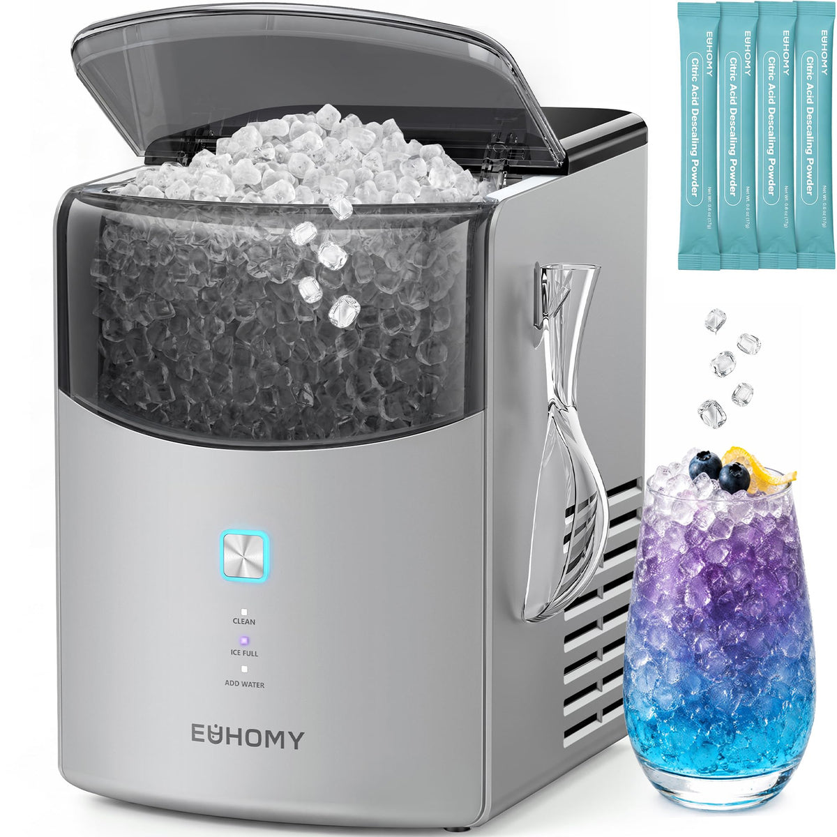 Euhomy 2026 Upgraded Countertop Nugget Ice Maker, 35lbs Sonic Crushed Ice