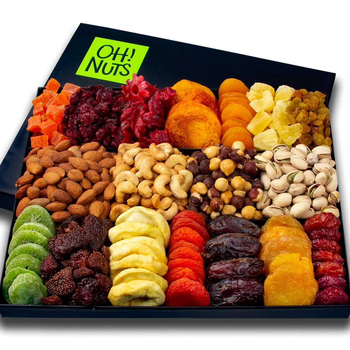 Oh! Nuts Dried Fruit and Nut Gift Basket - XL 18 Variety Gourmet Assorted Fruits and Nuts Gift Baskets - Holiday Gift Box - Food Snack Box for