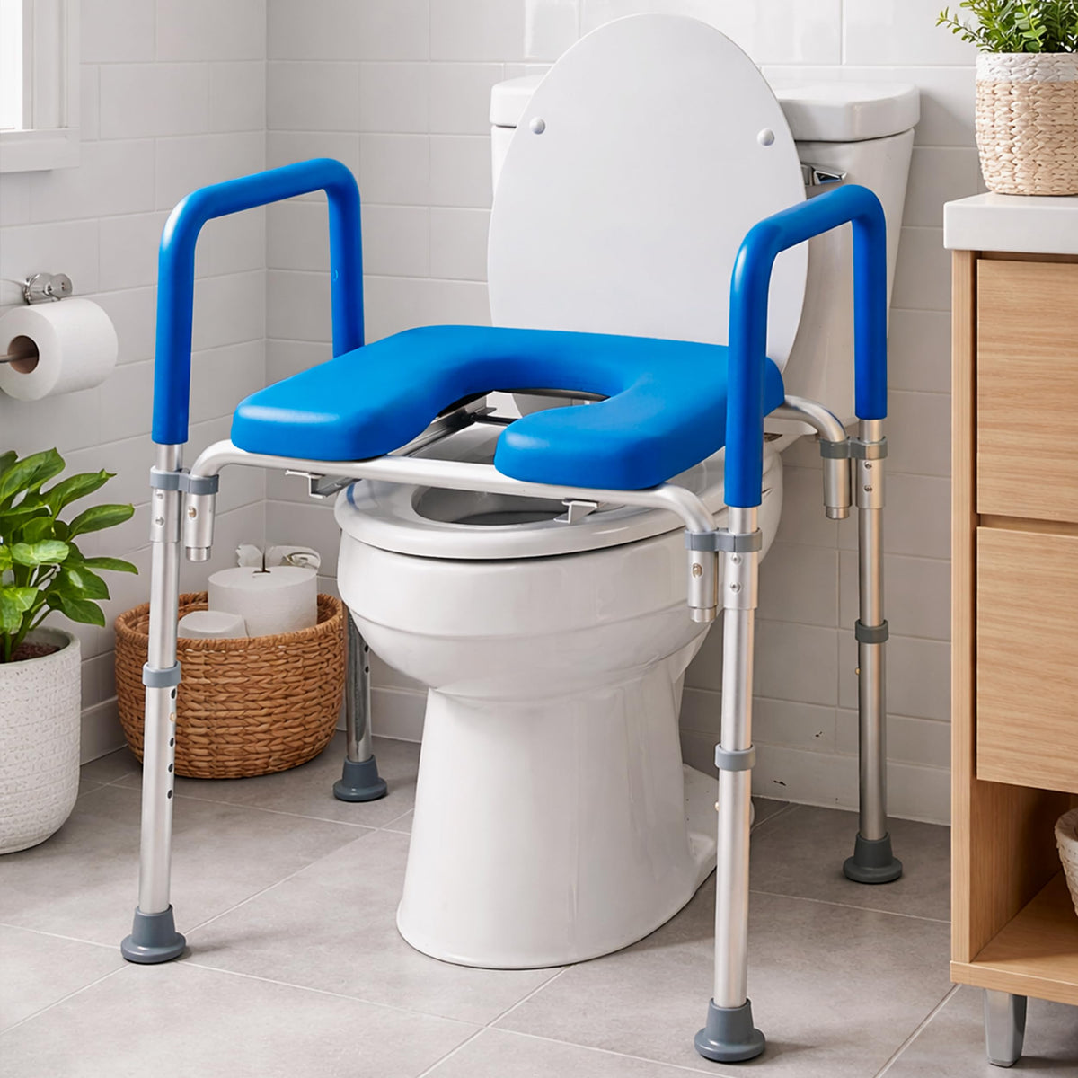 Ultimate Raised Toilet Seat with Handles, Padded, Armrests, Adjustable Height, Premium Elevated Toilet Seat for Elderly Bathroom Safety with Arms