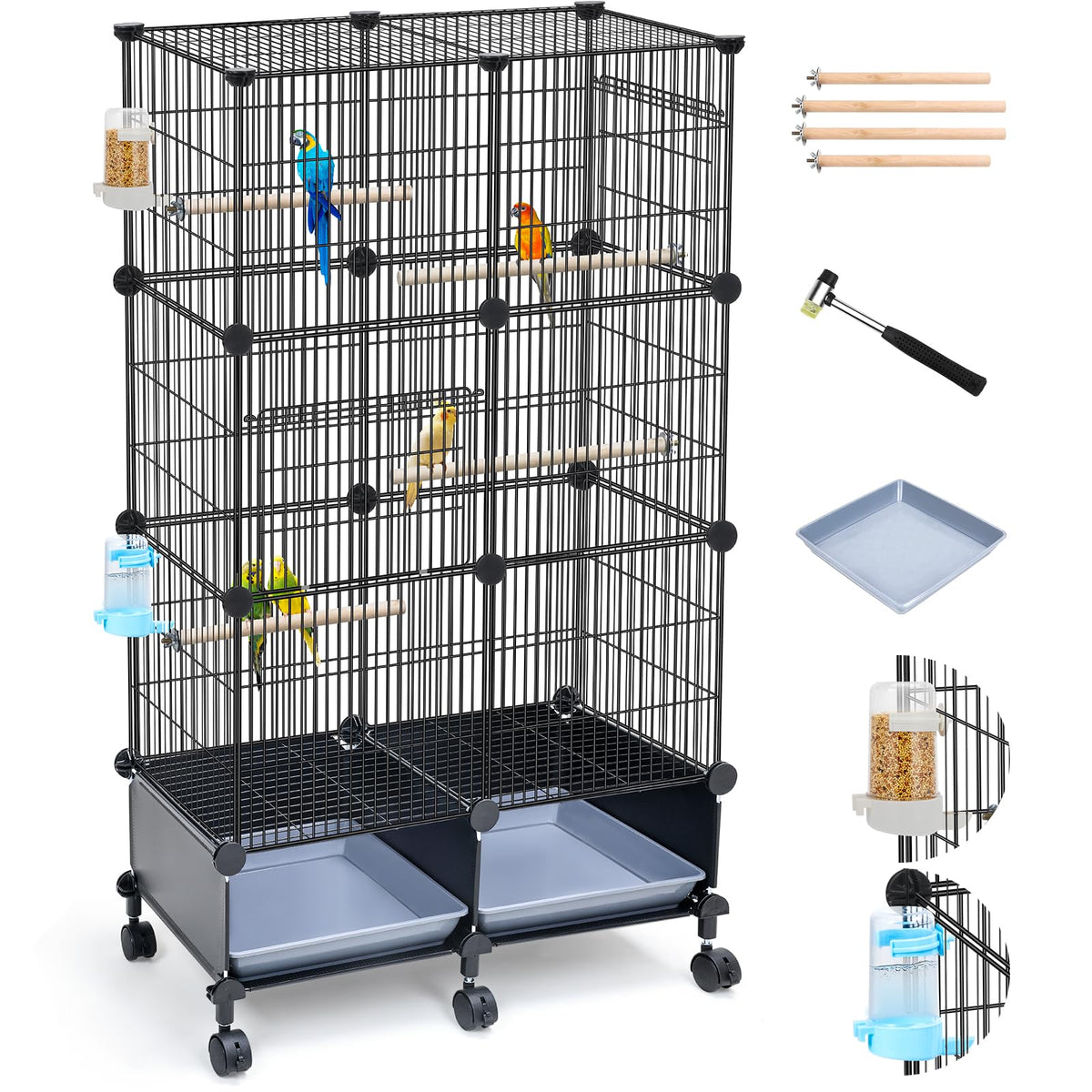 Upgraded Encrypted Metal 46-Inch Bird Cage for Parrot Parakeets
