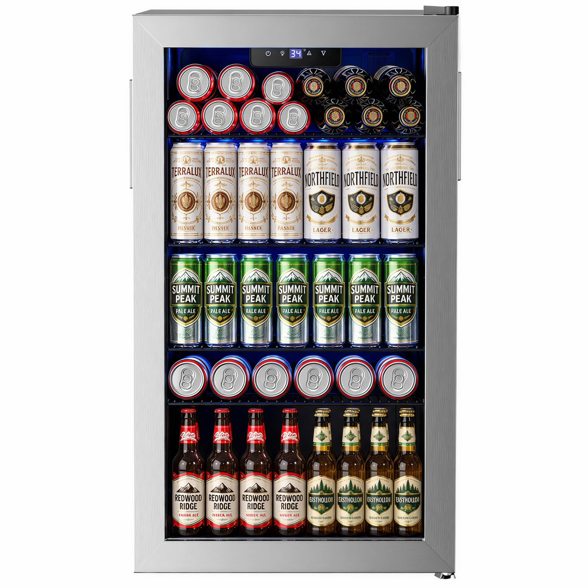 Feelfunn 126 Can Beverage Refrigerator, Glass Door Mini Fridge, 3.2 Cu.Ft