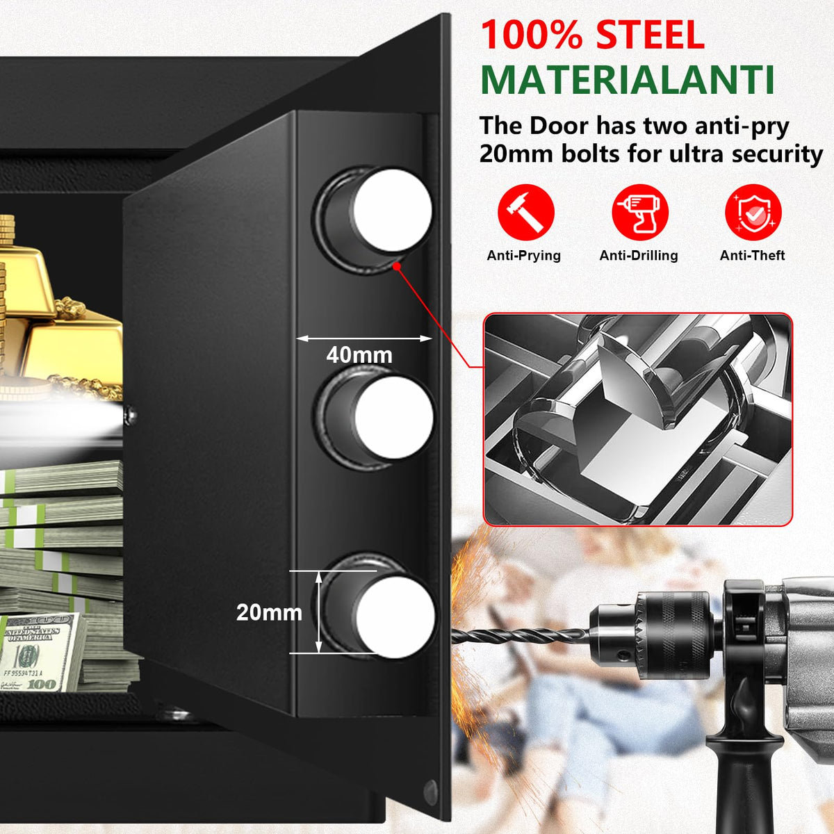 1.3 Cubic Feet Small Fire Safe Box for Home, Fireproof Safety Lock Box with Digital Keypad, Spare Keys and Removable Shelf, Personal Security Home