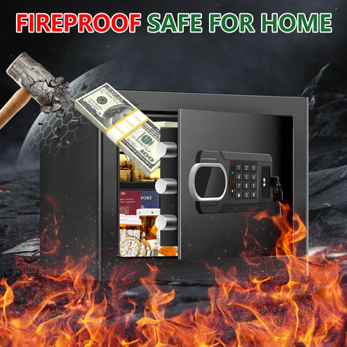 1.3 Cubic Feet Small Fire Safe Box for Home, Fireproof Safety Lock Box with Digital Keypad, Spare Keys and Removable Shelf, Personal Security Home