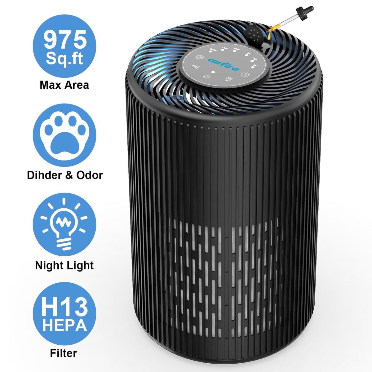 AIRFIRE HEPA Air Purifier for Home up to 1950 Sq.ft / 2 Hours, Air Purifiers for Allergies and Asthma, Bedroom, Pet Dander&Odor, Dust, Pollen