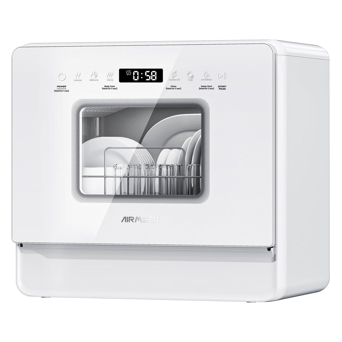 AIRMSEN 5-Place Settings Portable Countertop Dishwasher with 5L Built-in Water Tank, Ultra-Slim Dishwasher Upgrade 3 Spray Arms, 12H Delay Start and