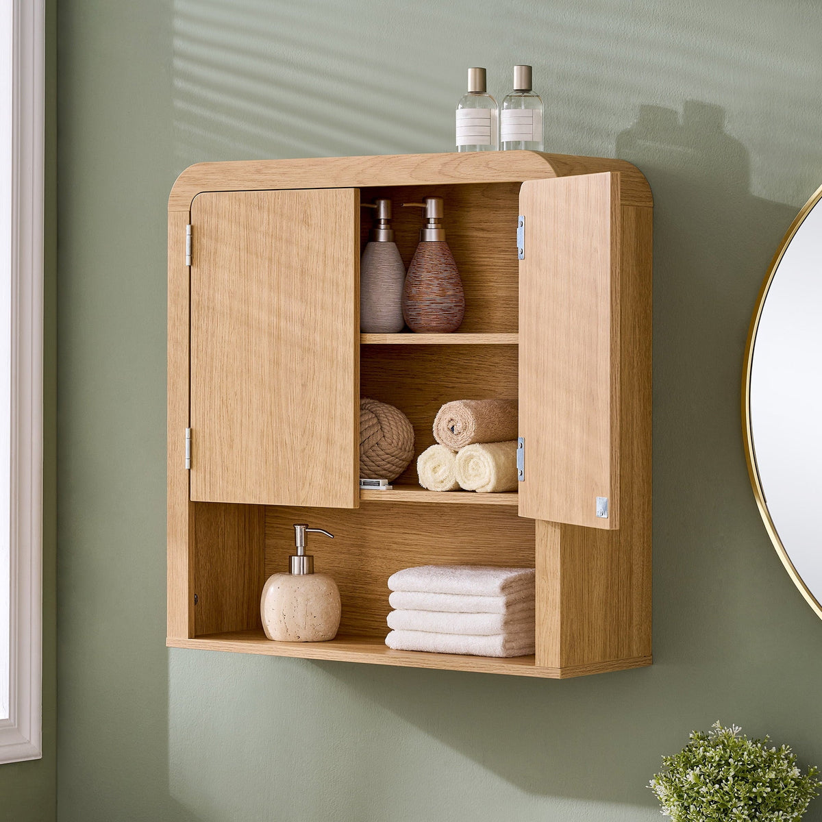 Aitjunz 23" W Bathroom Wall Storage Cabinet, Wood Medicine Cabinet with Doors and Adjustable Shelf, Over the Toilet Storage Cabinet for Bathroom