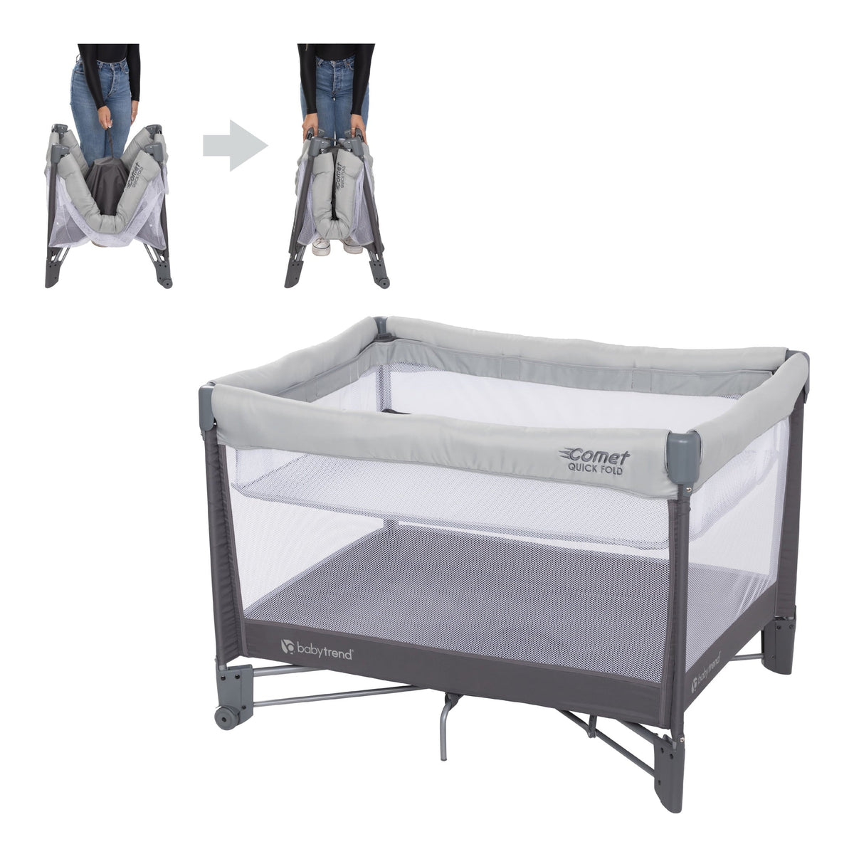 Baby Trend Comet Quick-Fold Playard with Full-Size Hanging Bassinet and Travel Bag, Desert Grey