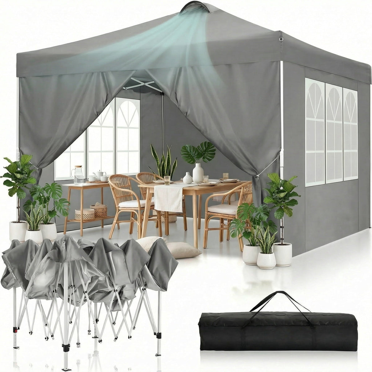 COBIZI 10x10 Pop Up Canopy Tent with 4 Sidewalls, Waterproof Instant Canopy UPF 50+ with Air Vent, Ez Setup Outdoor Gazebo with Sandbags, Stakes &