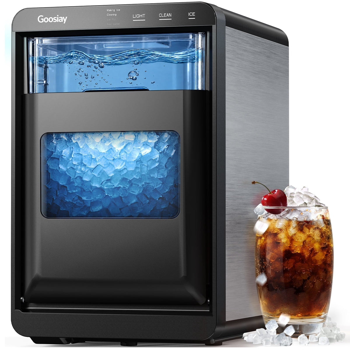Goosiay Nugget Ice Maker Countertop, 44lbs per Day Portable Pebble Sonic Ice Machine with Soft Chewable Ice for Home, Kitchen, Office, RV, Camping