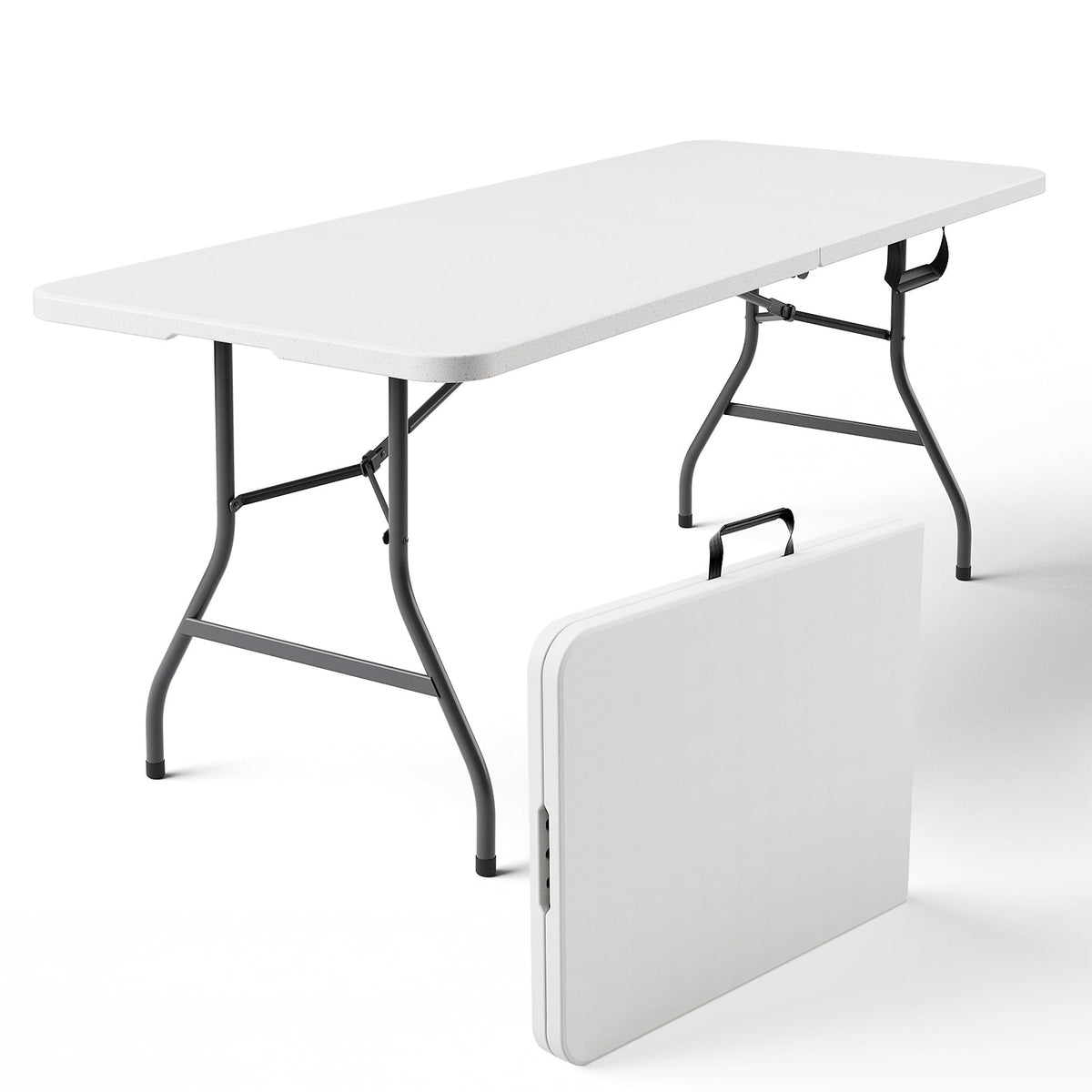 HaiCube 6FT Folding Table, 72" x 30" Extra Wide Heavy Duty Portable Table, Waterproof HDPE Plastic, Foldable Picnic Table for Camping, BBQ, Party