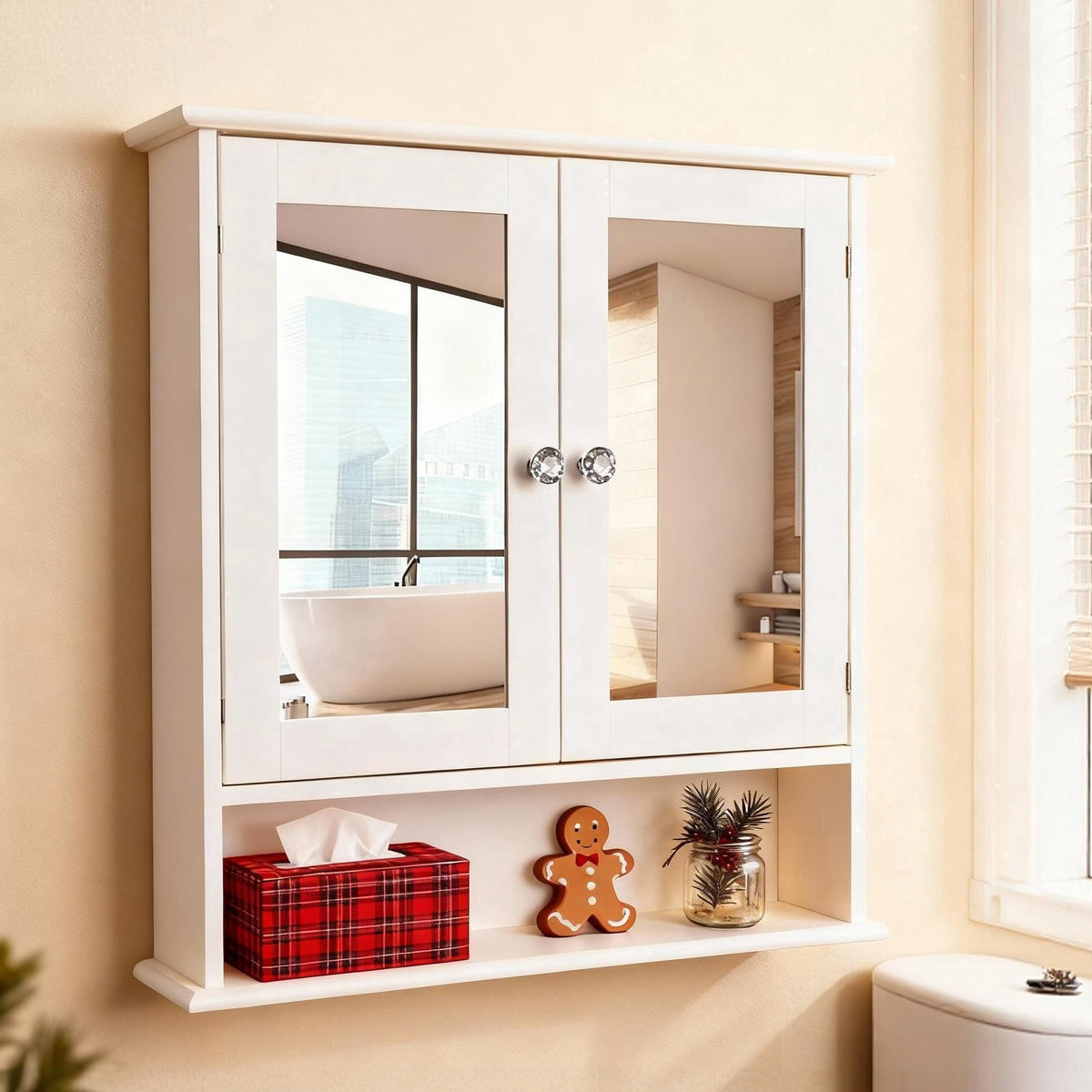 Ktaxon Bathroom Medicine Cabinet, Wall Storage with 2 Mirror Doors and Shelves, White