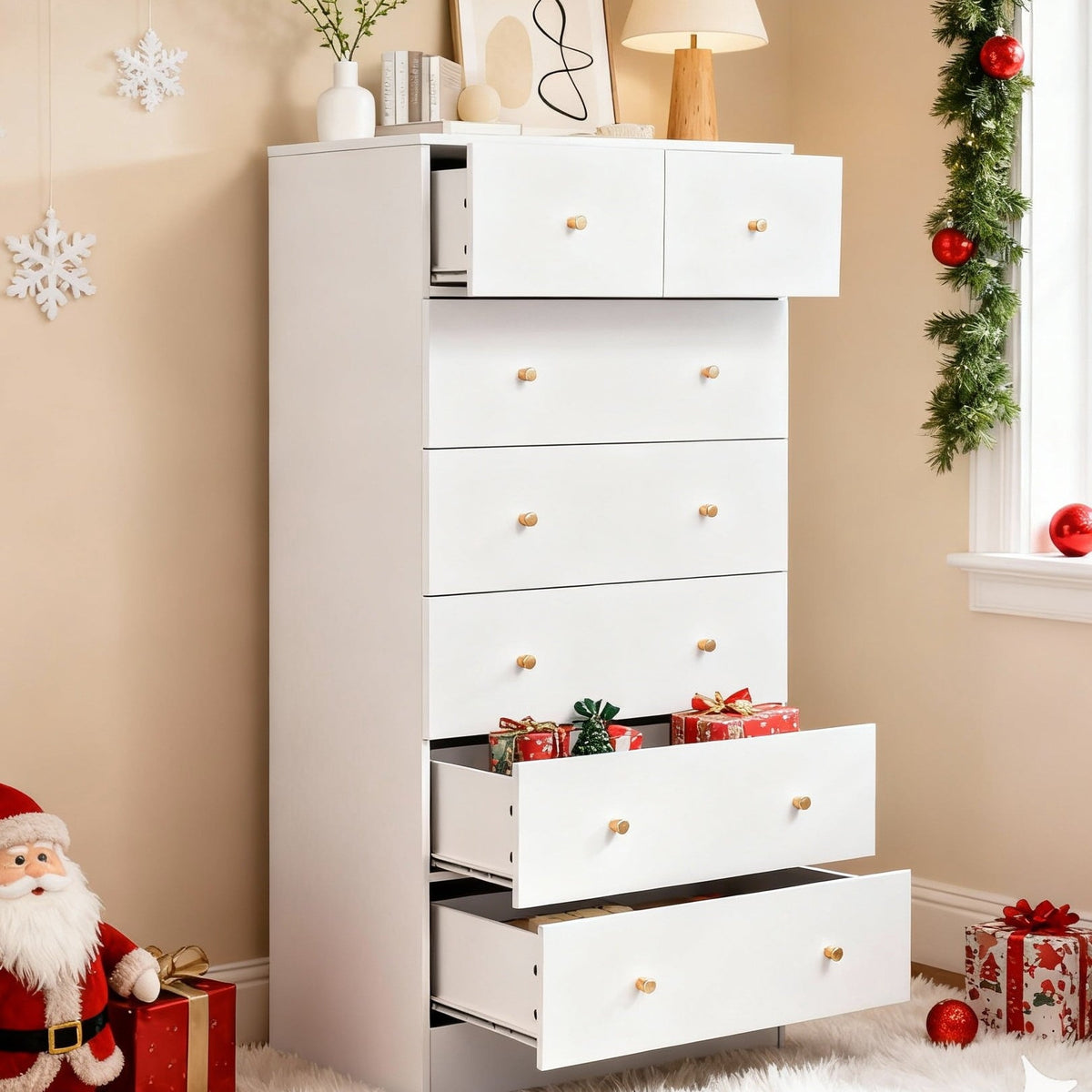 Ktaxon Large 7 Drawers Dresser Chests for Bedroom, Wood Chset of Drawers, Dressers Organizer for Bedroom, Living Room,Hallway, White