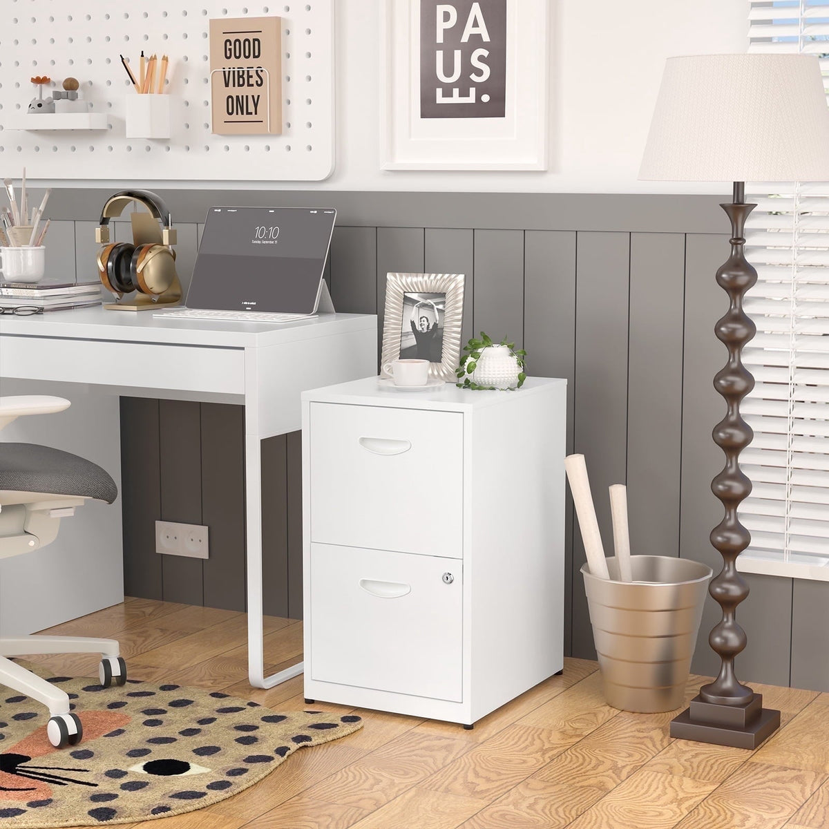 Polup File Cabinet, Freestanding Storage Organizer, Metal 2-Drawer, Letter Size, White