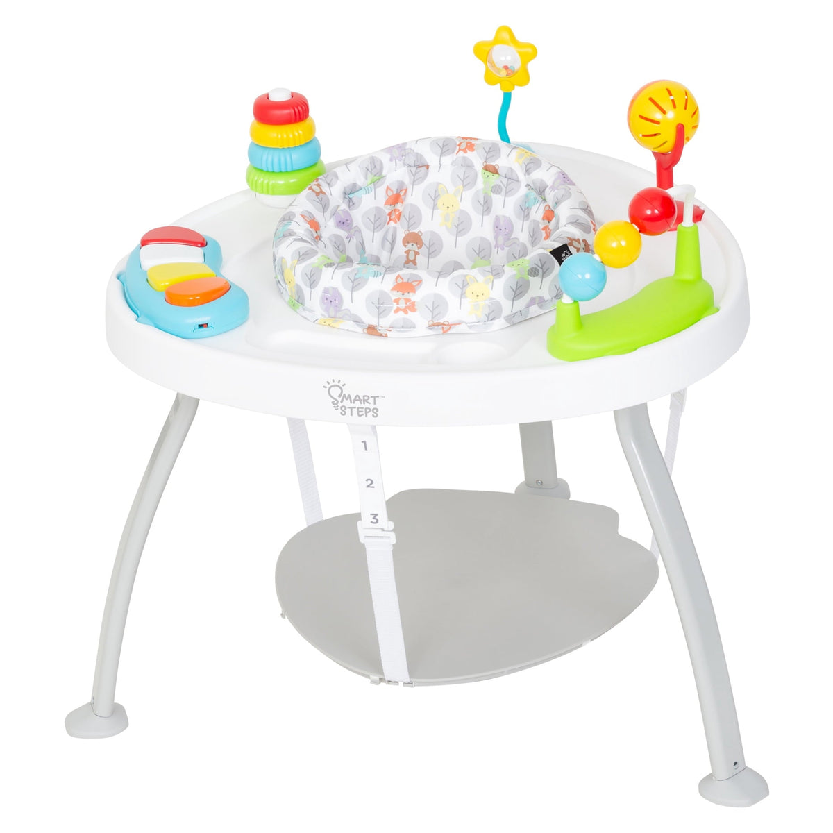 Smart Steps Bounce N' Play 3-in-1 Baby Activity Center with 360-Degree Rotating Seat, STEM Toys and Play Table, Vivid Safari